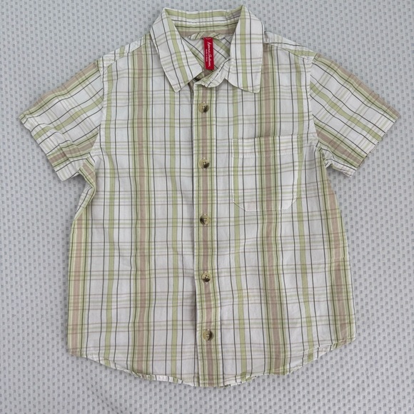 Hanna Andersson Plaid Short Sleeve Shirt - Green and White Size 5T - Picture 1 of 5